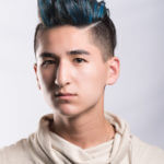 Young male model with blue hair