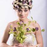 Model with flowers and two tone hair